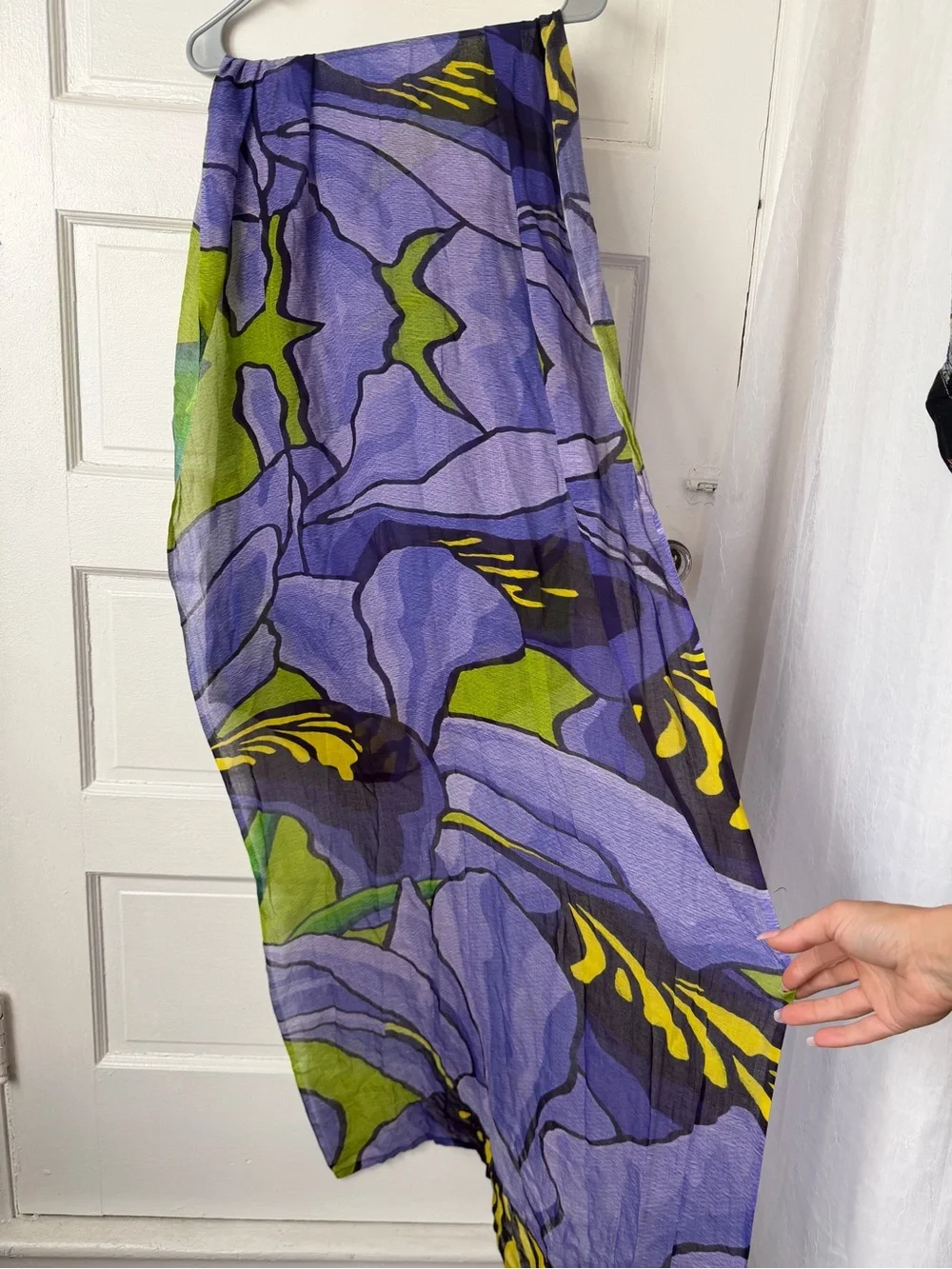Vida Art Lightweight Modal Purple Abstract Iris Floral Print Scarf Wrap Festival